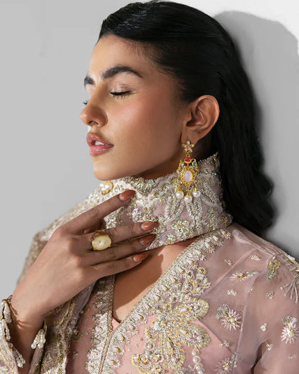 Aura | Peach Pink Organza Embroidered Embellished Sharara