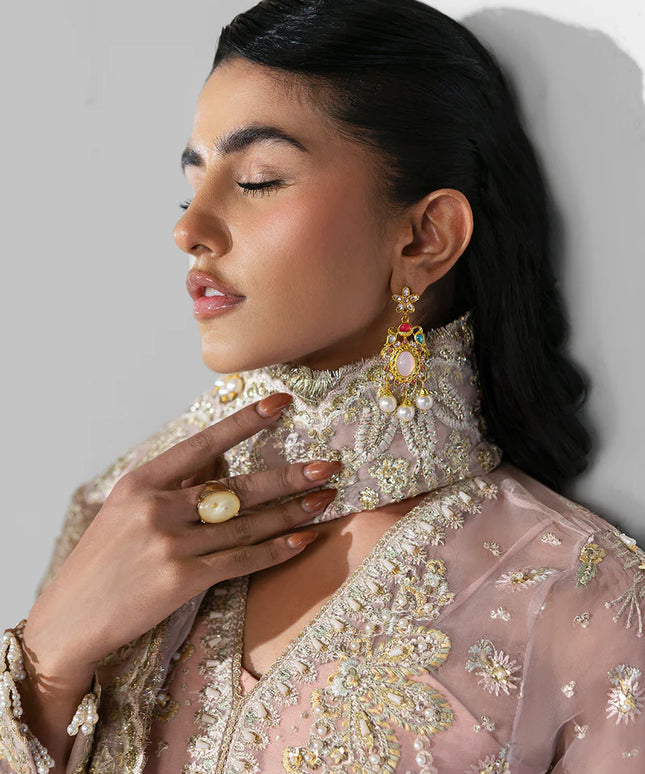 Aura | Peach Pink Organza Embroidered Embellished Sharara