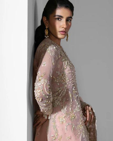 Aura | Peach Pink Organza Embroidered Embellished Sharara