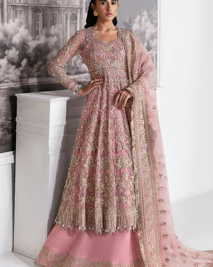 Blume | Tea Pink Net Hand Embellished Embroidered Frock