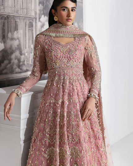 Blume | Tea Pink Net Hand Embellished Embroidered Frock
