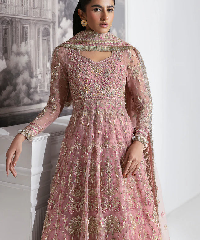 Blume | Tea Pink Net Hand Embellished Embroidered Frock