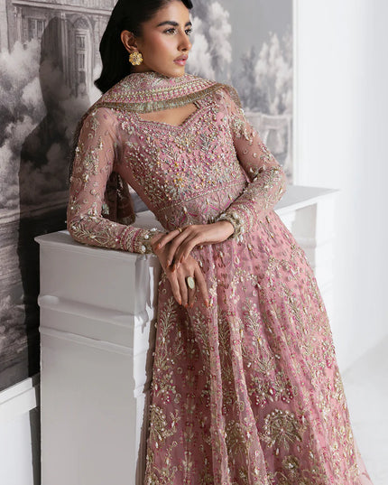 Blume | Tea Pink Net Hand Embellished Embroidered Frock