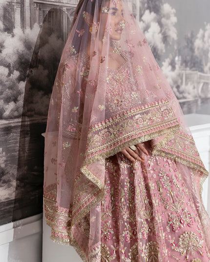 Blume | Tea Pink Net Hand Embellished Embroidered Frock