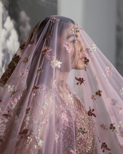 Blume | Tea Pink Net Hand Embellished Embroidered Frock