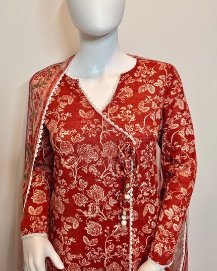 Khaadi Ruby Floral Printed Khaddar Shirt with Dupatta