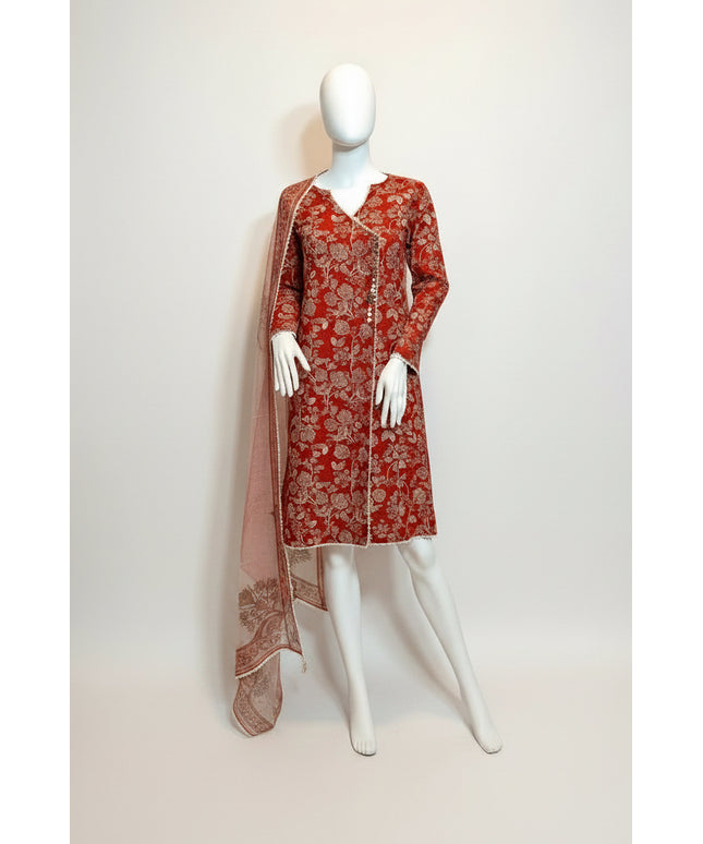 Khaadi Ruby Floral Printed Khaddar Shirt with Dupatta