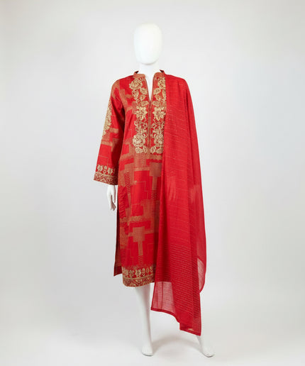 Gul Ahmed Ruby Red Jacquard 2 Piece Suit with Dupatta