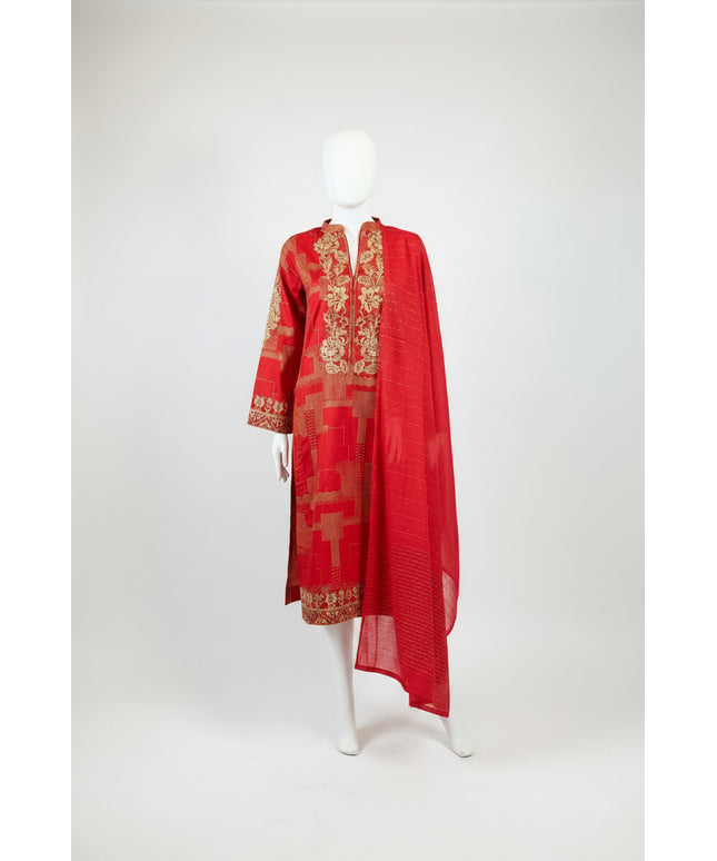 Gul Ahmed Ruby Red Jacquard 2 Piece Suit with Dupatta
