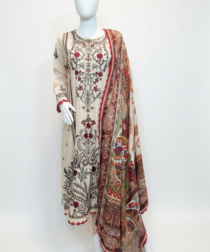 Asim Jofa Ivory Rose Embroidered 3-Piece Suit