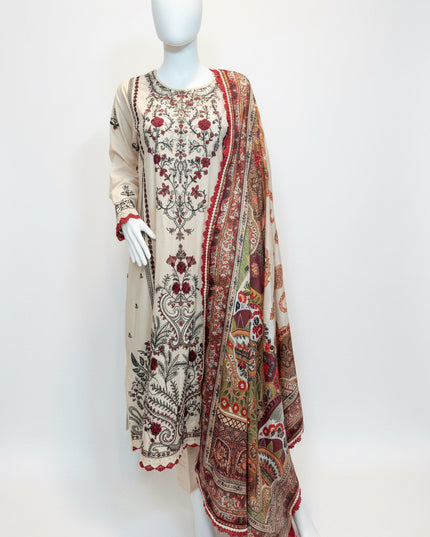 Asim Jofa Ivory Rose Embroidered 3-Piece Suit