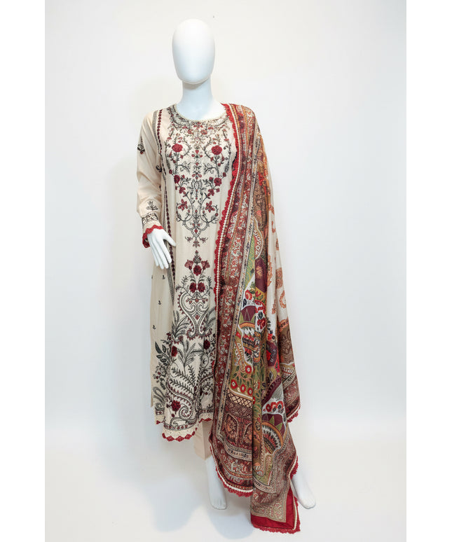 Asim Jofa Ivory Rose Embroidered 3-Piece Suit