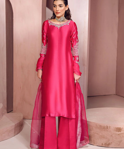 Blush Berry | Hot Pink Silk Tissue Embellished Suit