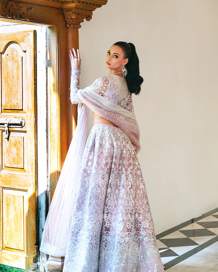 Saira Rizwan | Lilac Net Hand Embellished Lehenga
