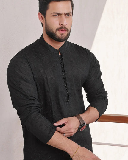 Luxury Black Chikan Kurta Pyjama Set