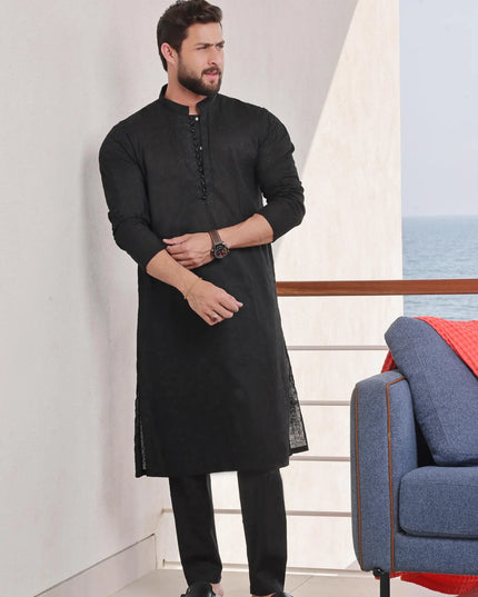 Luxury Black Chikan Kurta Pyjama Set