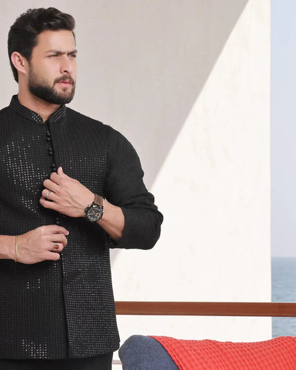 Luxury Black Chikan Kurta Pyjama Set