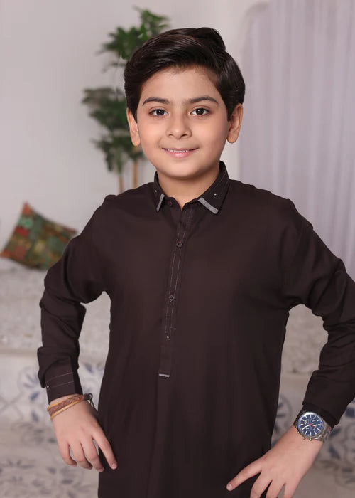 2 Piece | Boys Browne Kurta Set