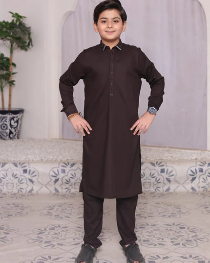 2 Piece | Boys Browne Kurta Set