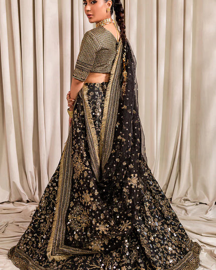 Bulbul | Black Embroidered Silk Lehenga