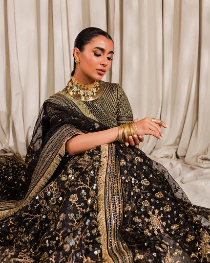 Bulbul | Black Embroidered Silk Lehenga