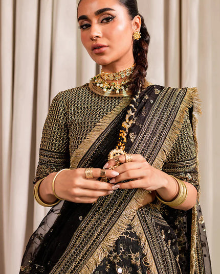 Bulbul | Black Embroidered Silk Lehenga