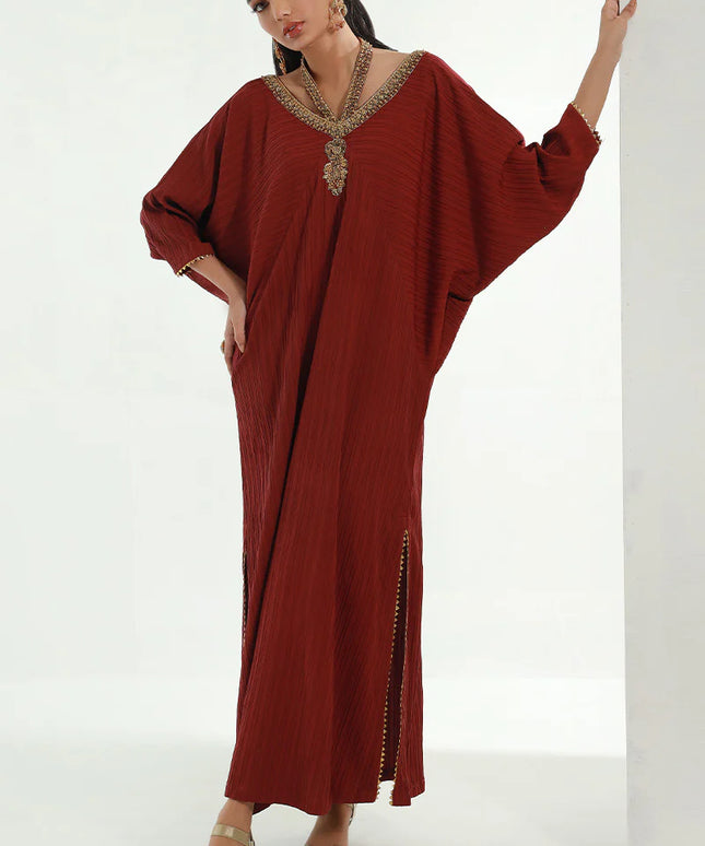 Nomani | Burgundy Embellished Kaftan