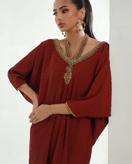 Nomani | Burgundy Embellished Kaftan