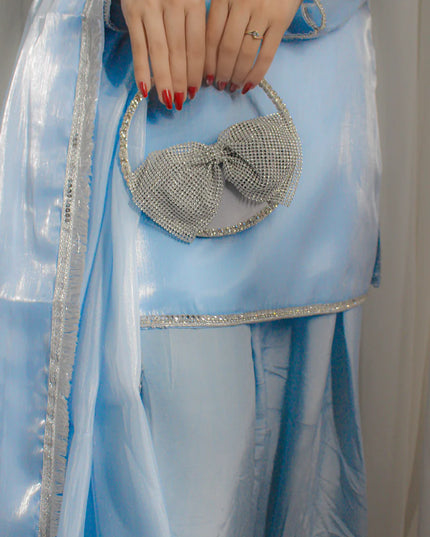 Neelofar | Light Pastel Blue Silk Embellished Suit
