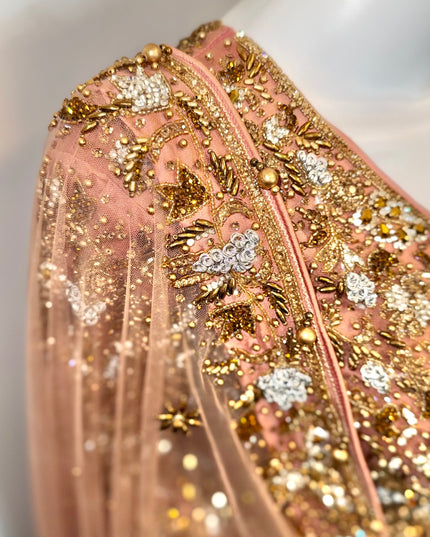 Luxury Peach & Gold Bridal Ensemble with Heavy Embroidery