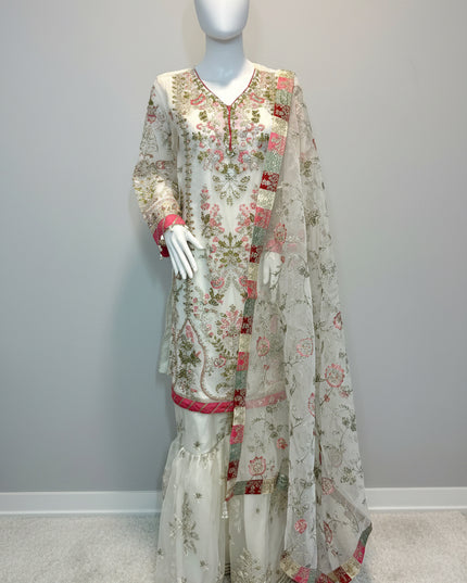 Maria B Ivory Blossom Luxury 3 Piece Suit
