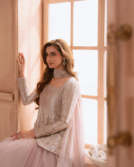 Karina | Wisteria Tissue Silk Peplum and Net Skirt