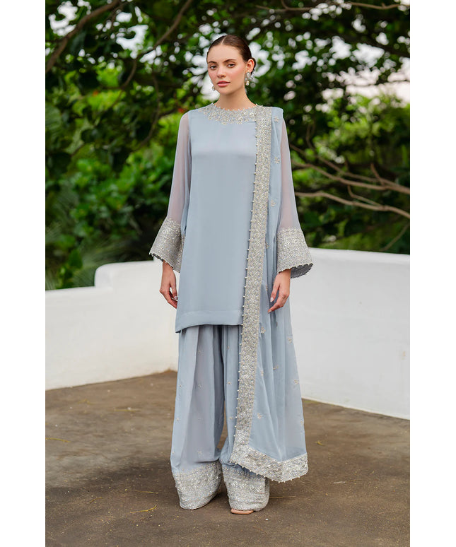 Lana | Sky Blue Embroidered Chiffon Farshi Shalwar Suit