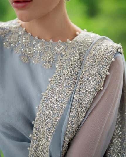Lana | Sky Blue Embroidered Chiffon Farshi Shalwar Suit