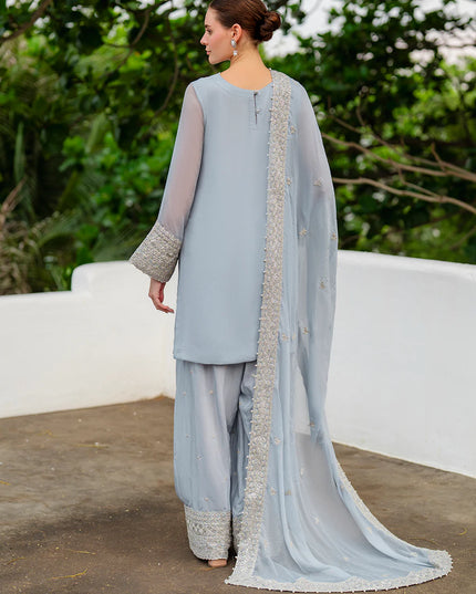 Lana | Sky Blue Embroidered Chiffon Farshi Shalwar Suit