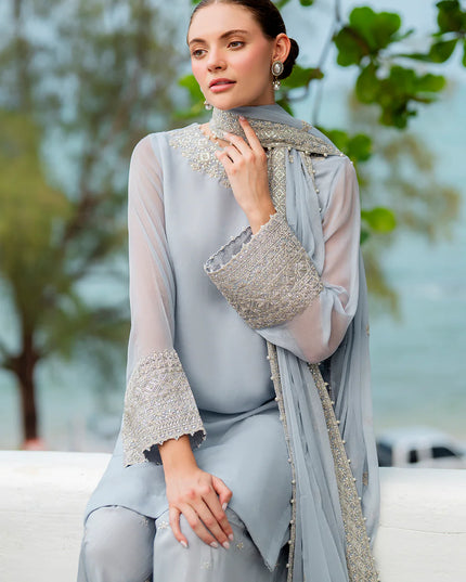 Lana | Sky Blue Embroidered Chiffon Farshi Shalwar Suit