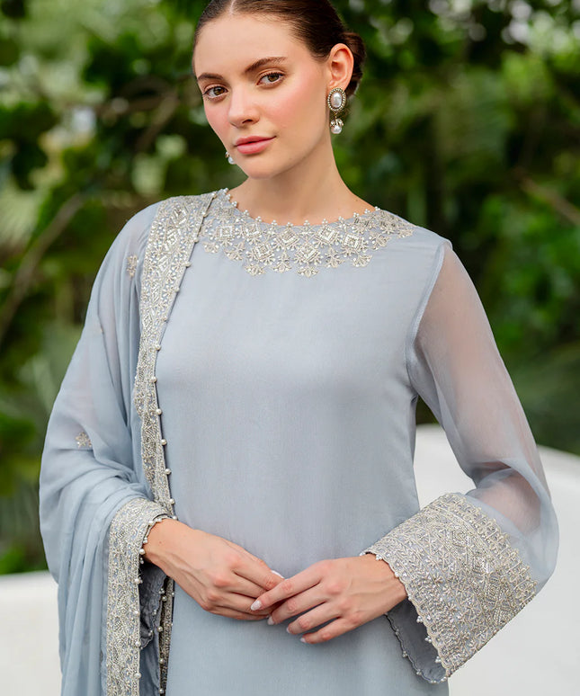 Lana | Sky Blue Embroidered Chiffon Farshi Shalwar Suit