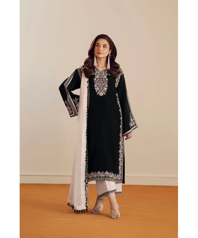 Dania | Black and White Embroidered Suit