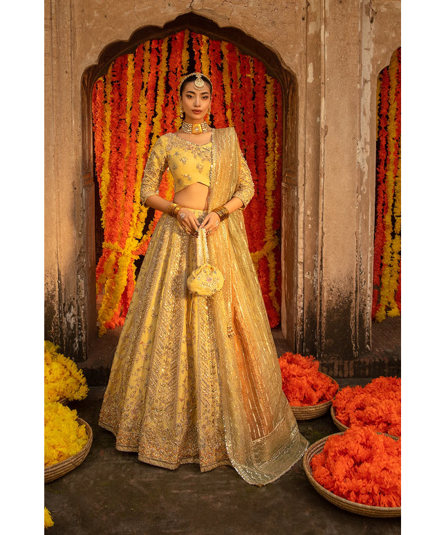 CHIRAGH | Yellow Raw Silk Embellished Lehenga Choli