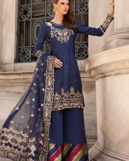 Maria B | Cobalt Blue Embroidered Hand Embellished Suit
