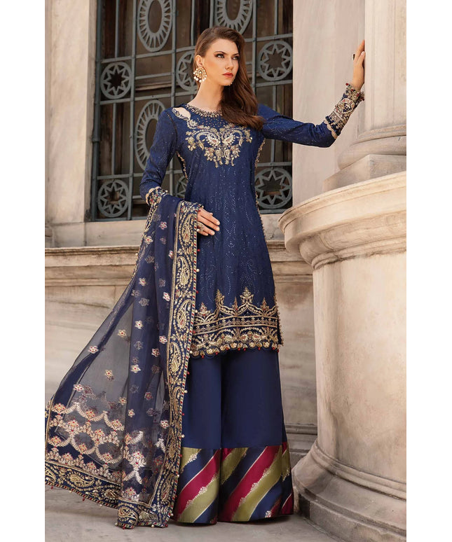 Maria B | Cobalt Blue Embroidered Hand Embellished Suit