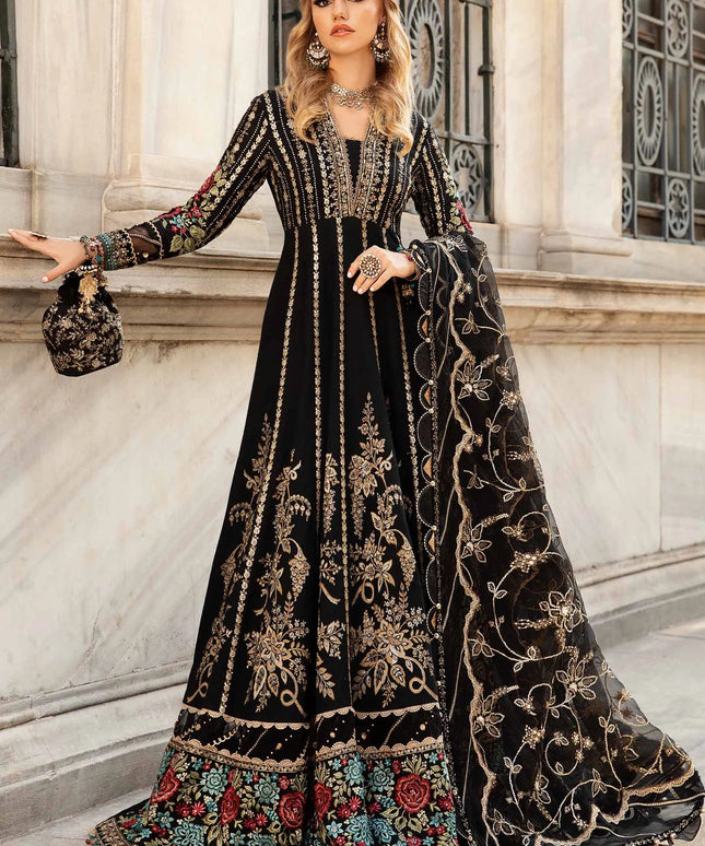 Maria B | Black Embroidered Hand Embellished Cotton Satin Maxi  Noorjahan  Collections | Canada