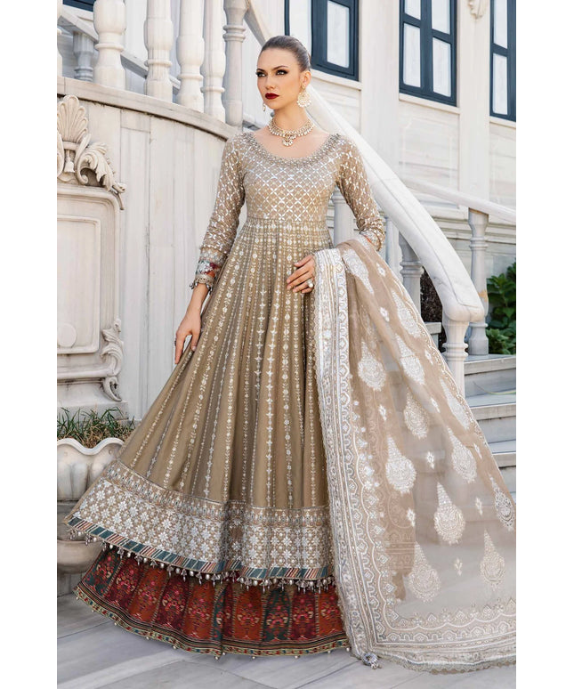Maria B | Coffee Embroidered Hand Embellished Peshwas Sharara