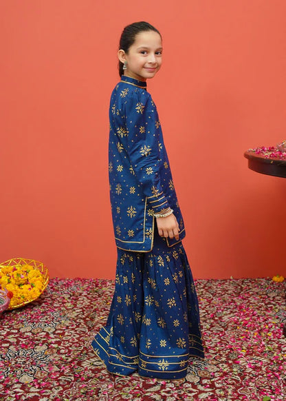 Sara | Girls Blue Printed Cambric Gharara