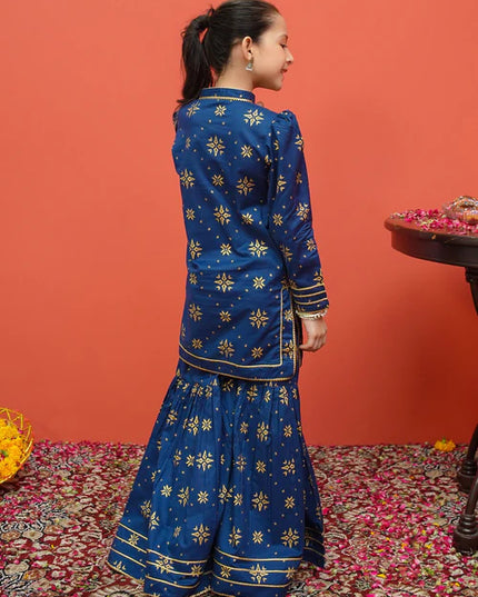Sara | Girls Blue Printed Cambric Gharara
