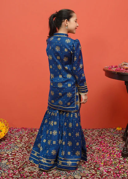 Sara | Girls Blue Printed Cambric Gharara