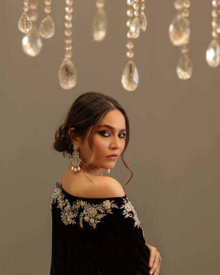 Camila | Black Velvet Embellished Kaftan