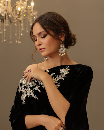 Camila | Black Velvet Embellished Kaftan