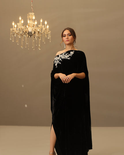 Camila | Black Velvet Embellished Kaftan