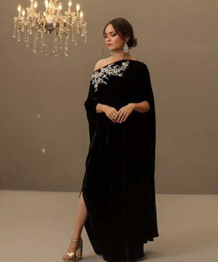 Camila | Black Velvet Embellished Kaftan